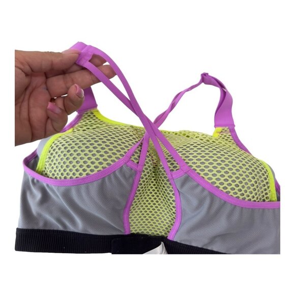 Victoria's Secret VSX Sport Mesh Active Sport Bra Size 34C Neon Yellow & Gray - Picture 8 of 9